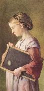Charles west cope RA Girl holding a Slate (mk46) oil painting artist